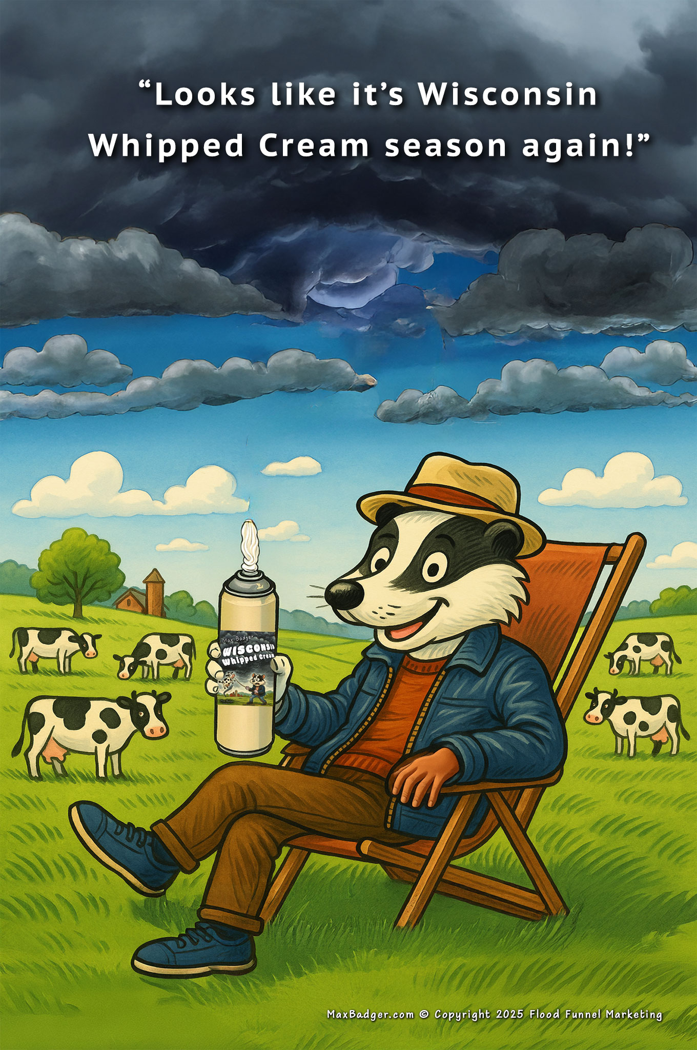 Max Badger Cartoon - Wisconsin Whipped Cream
